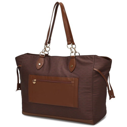 Back view of ELLE Eleganza 32L Monogram Weekender Tote Bag - premium ELLE collection