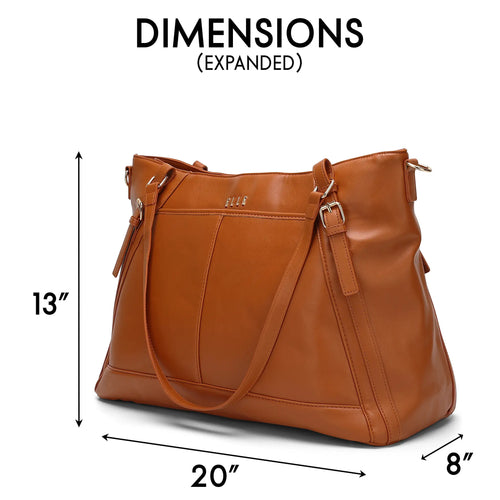 Dimensions and specifications for ELLE Leisure Luxe 33L Vegan Leather Weekender Tote Bag