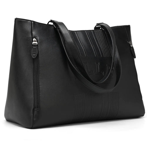 ELLE Roamer 24L Vegan Leather Weekender Tote Bag in black, featuring laptop pocket