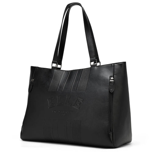 ELLE Roamer 24L Vegan Leather Weekender Tote Bag in black, featuring laptop pocket