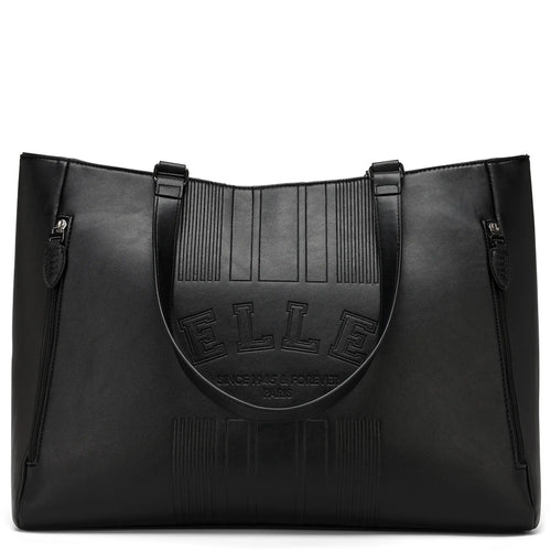ELLE Roamer 24L Vegan Leather Weekender Tote Bag in black, featuring laptop pocket