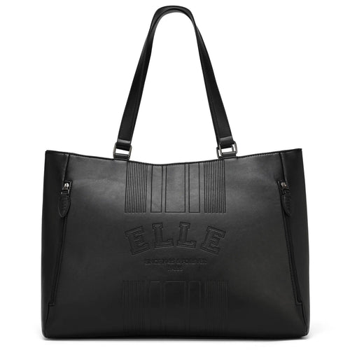ELLE Roamer 24L Vegan Leather Weekender Tote Bag in black, featuring laptop pocket