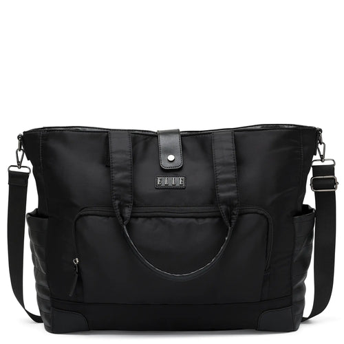 ELLE Voyage 25L Twill and Vegan Leather Weekender Tote Bag in lavender, featuring laptop pocket