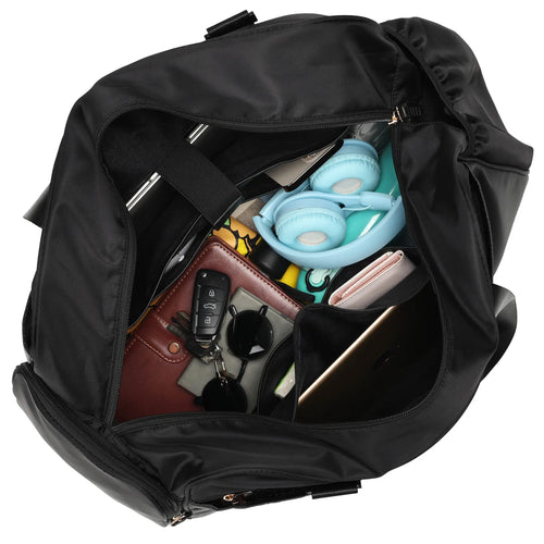 interior of Wayfarer 40L Monogram Weekender Duffel Bag showing laptop pocket - premium ELLE collection