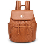ELLE Compass 10L Vegan Leather Monogram Mini Backpack in brown, featuring compact