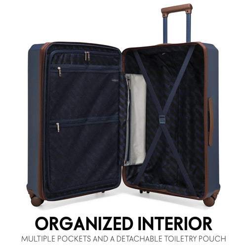 interior of Luxe Journey 3 Piece Expandable Retro Spinner Luggage Set showing storage options