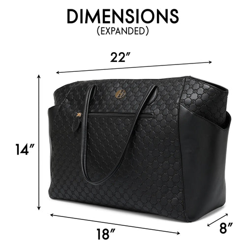 Dimensions and specifications for ELLE Compass 32L Vegan Leather Monogram Weekender Tote Bag