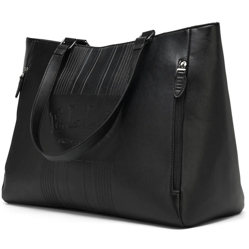 ELLE Roamer 24L Vegan Leather Weekender Tote Bag in black, featuring laptop pocket