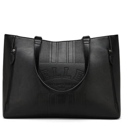 ELLE Roamer 24L Vegan Leather Weekender Tote Bag in black, featuring laptop pocket